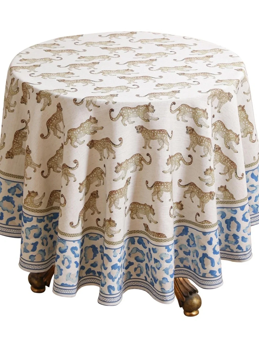 Patdrea Leopard Linen Round Tablecloth 67” Animal Print Dining Cover NWT